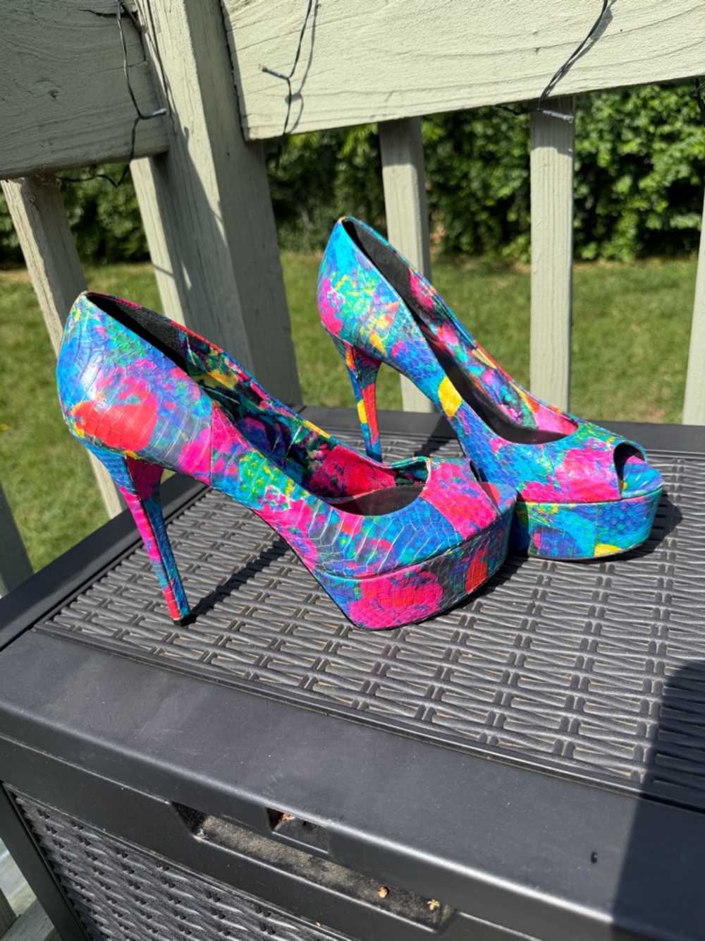 Brian Atwood Multicolor Platform Peep-Toe Pumps